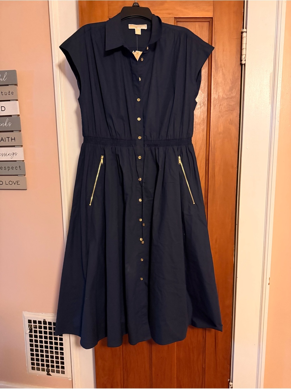 Michael Kors Navy Dress with Gold Zipper Details